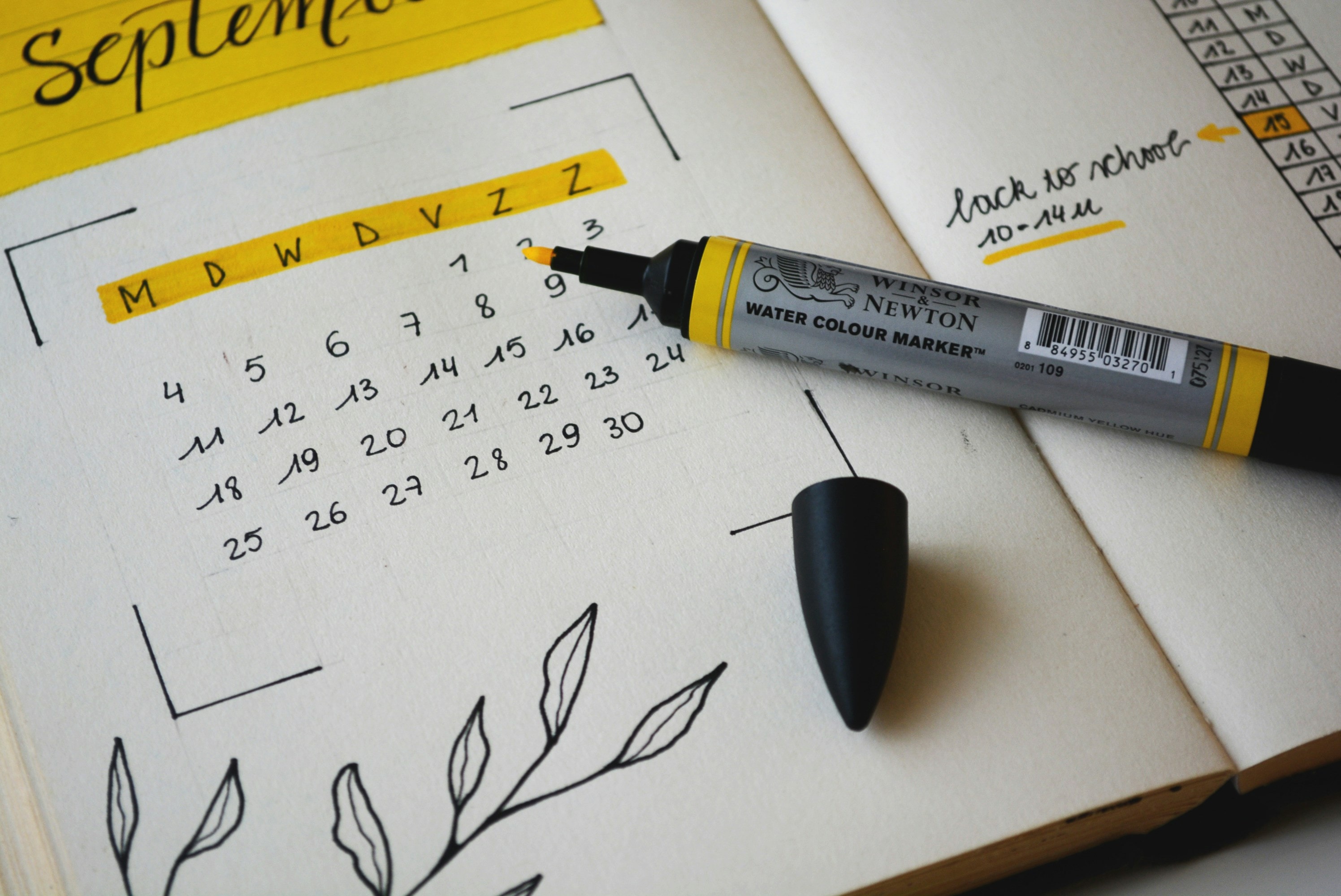 Calendar with content ideas and sticky notes